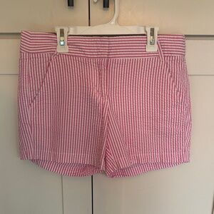 J. Crew Factory Pink and White Striped Seersucker Shorts